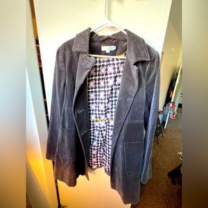 Velvet Grey Jacket, Tortoise Buttons and Floral Inseam